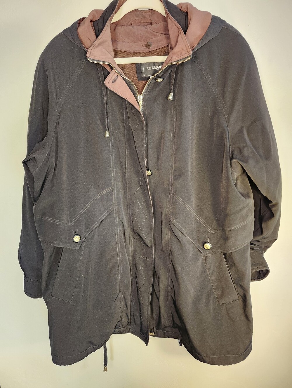 Women’s Utility Hooded Jacket in Black with Brown Removable Lining